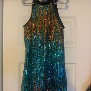 Sequin Kids Dress in Green and Orange